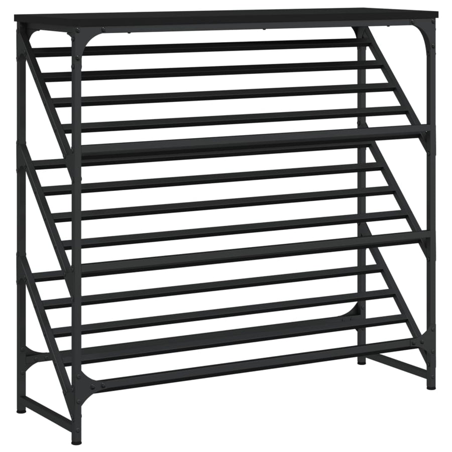 Schoenenrek Bewerkt Hout 90 x 30 x 85 cm Zwart