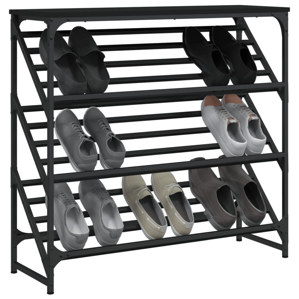 Schoenenrek Bewerkt Hout 90 x 30 x 85 cm Zwart