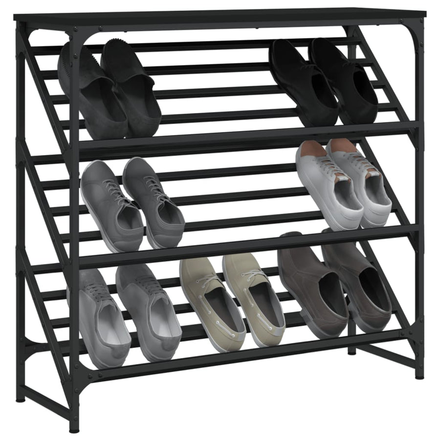 Schoenenrek Bewerkt Hout 90 x 30 x 85 cm Zwart