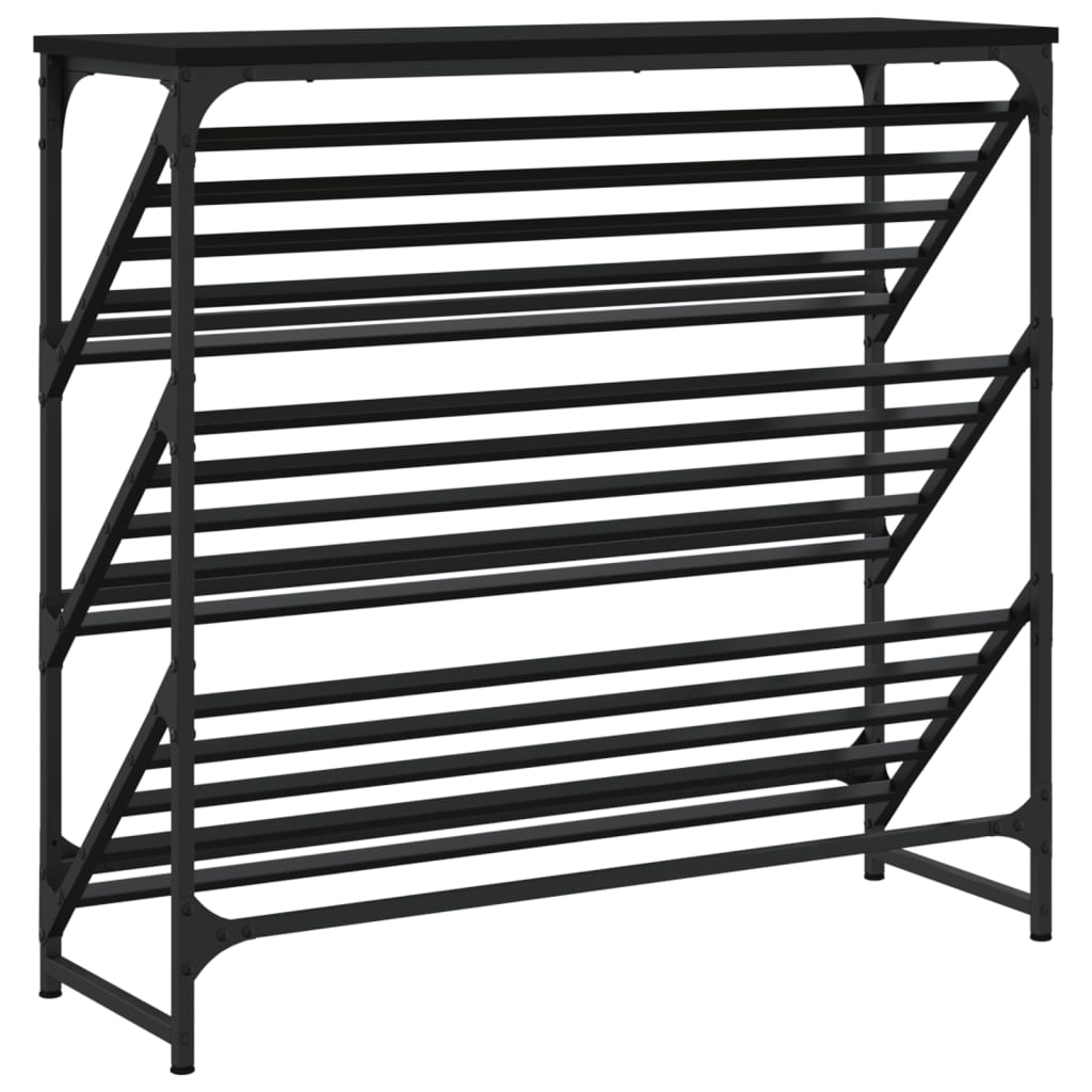 Schoenenrek Bewerkt Hout 90 x 30 x 85 cm Zwart