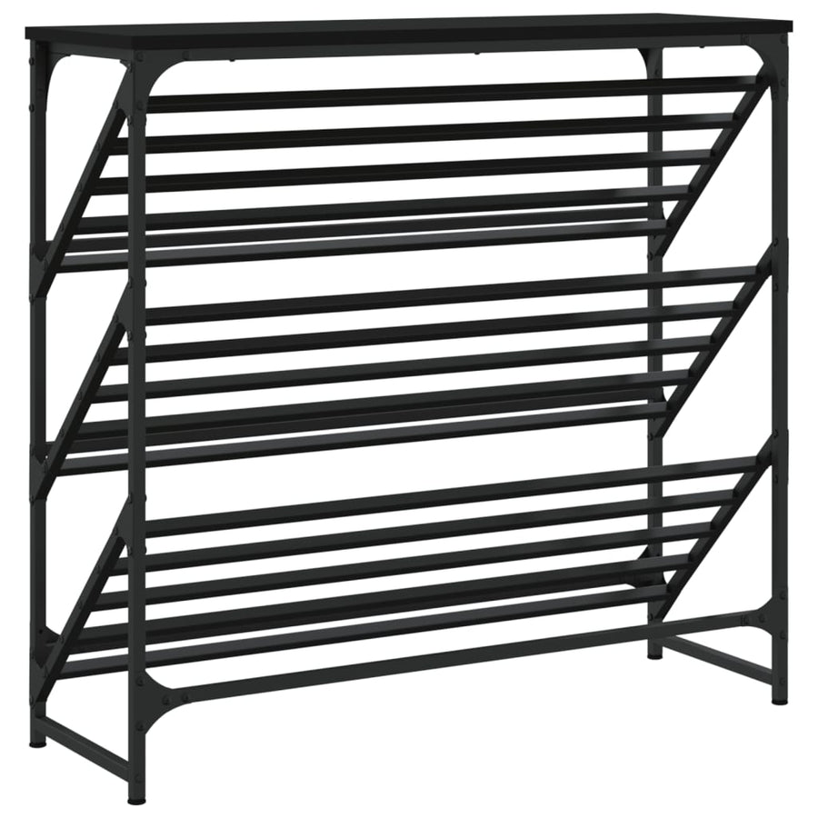 Schoenenrek Bewerkt Hout 90 x 30 x 85 cm Zwart