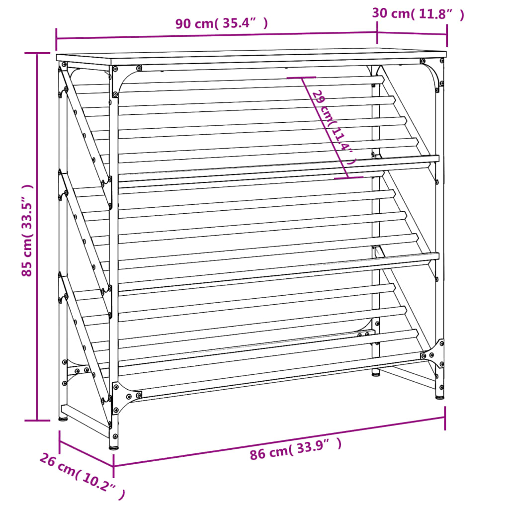 Schoenenrek Bewerkt Hout 90 x 30 x 85 cm Zwart