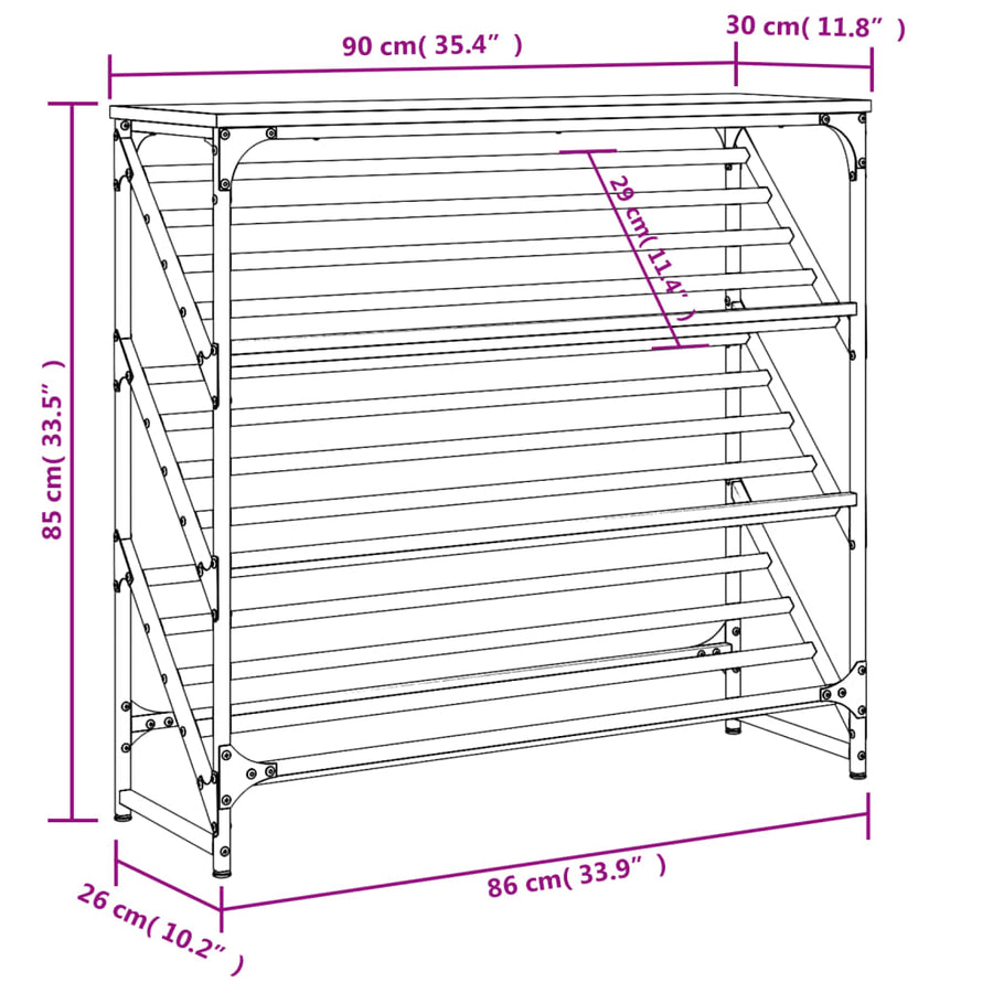 Schoenenrek Bewerkt Hout 90 x 30 x 85 cm Zwart