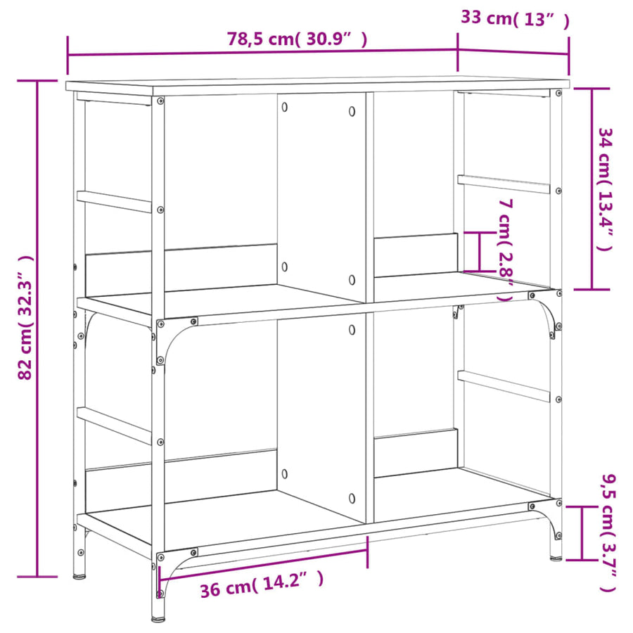 Boekenrek 78,5X33X82 Cm Bewerkt Hout En Ijzer Sonoma Eikenkleur