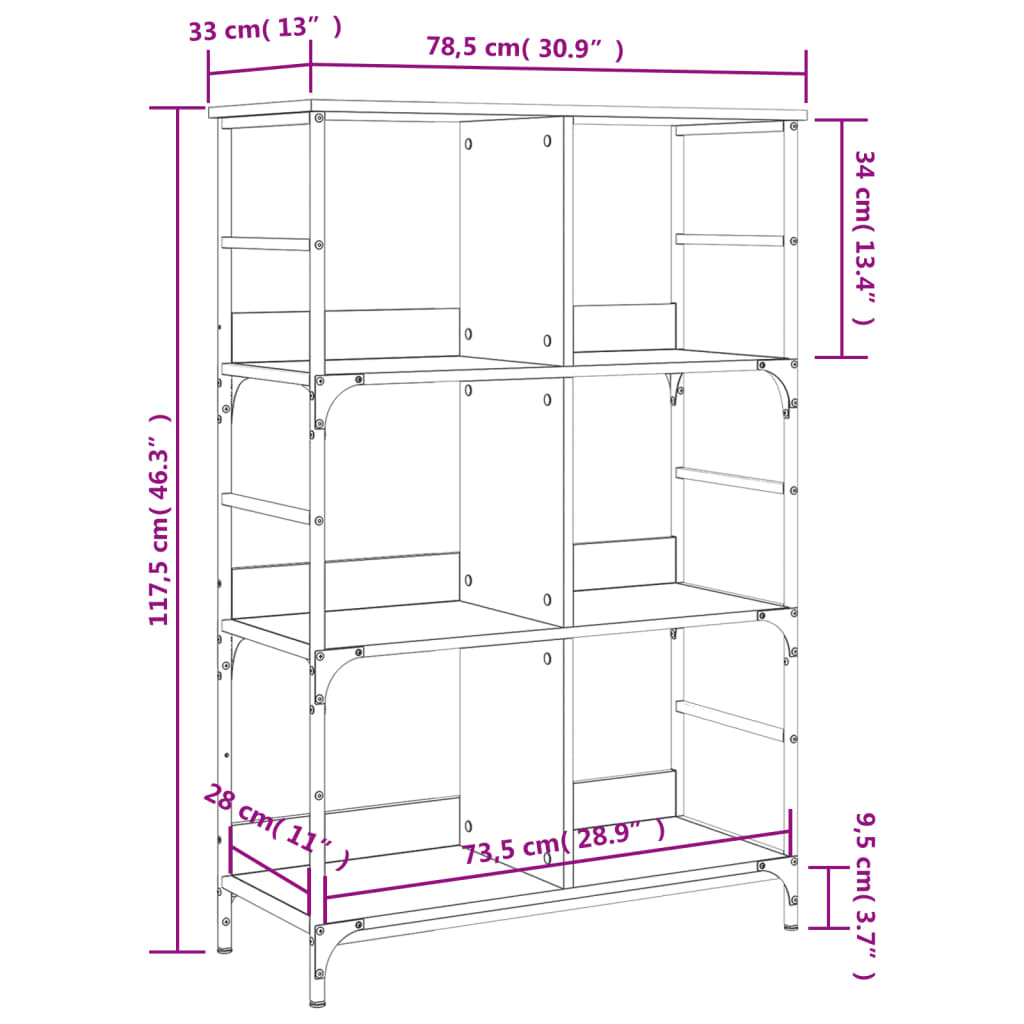 Boekenrek 78,5X33X117,5 Cm Bewerkt Hout Zwart