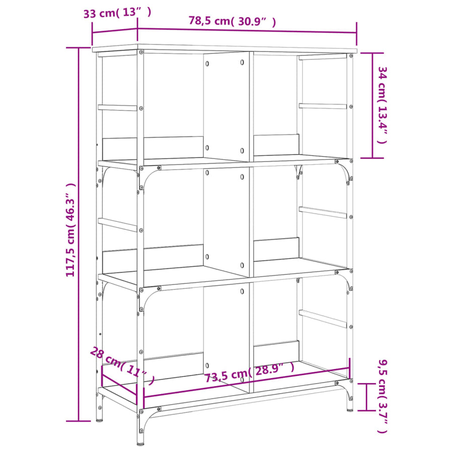 Boekenrek 78,5X33X117,5 Cm Bewerkt Hout Zwart