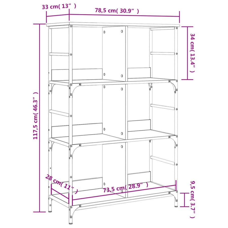 Boekenrek 78,5X33X117,5 Cm Bewerkt Hout Kleurig 117.5 cm