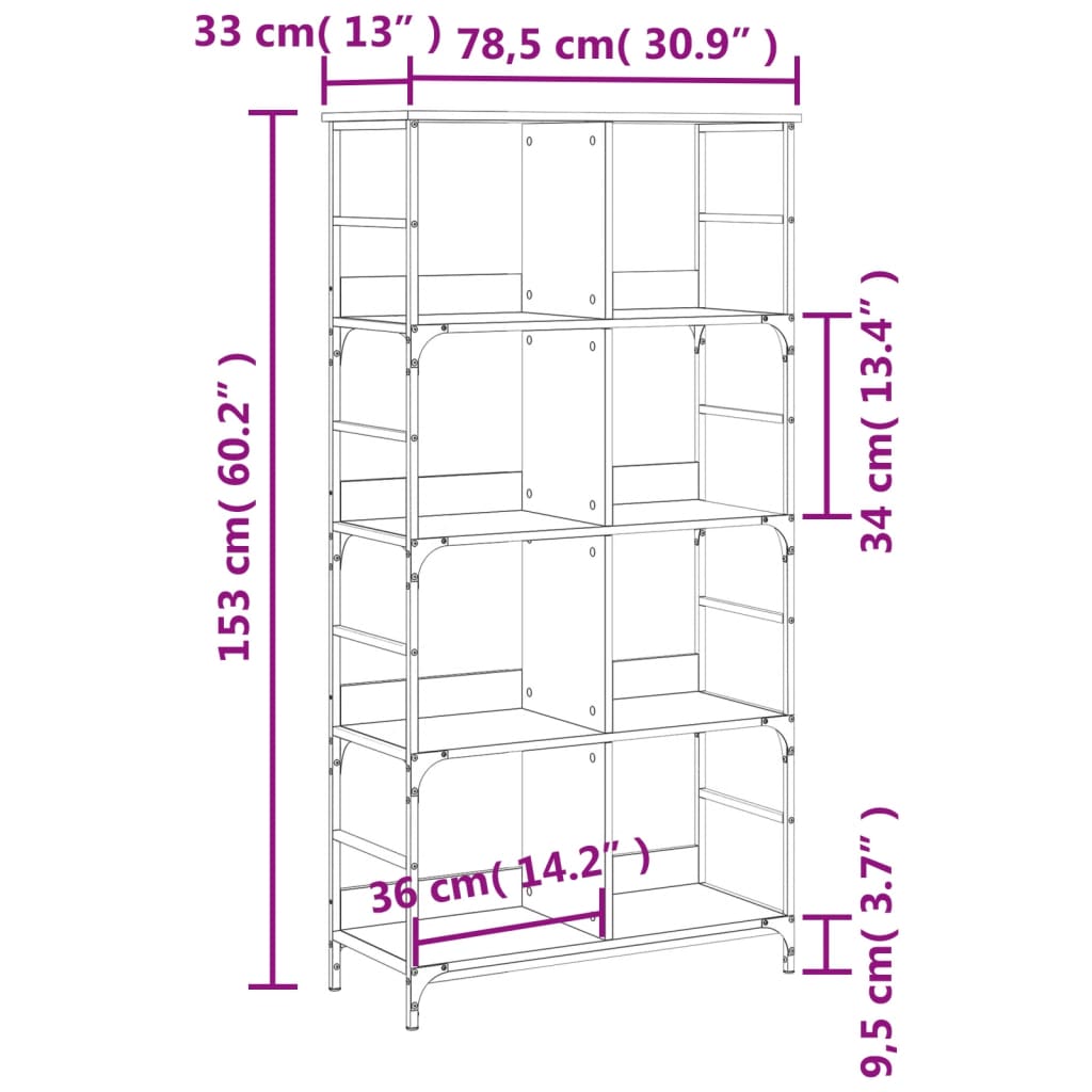 Boekenrek 78,5X33X Bewerkt Hout Kleurig 153 cm