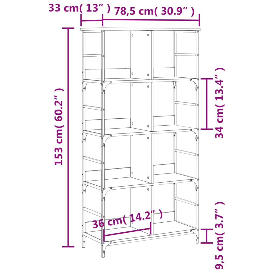 Boekenrek 78,5X33X153 Cm Bewerkt Hout Grijs Sonoma Eikenkleur