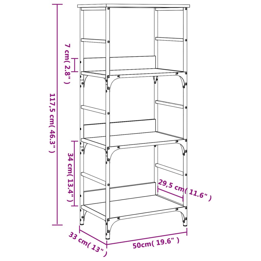 Boekenrek 50X33X117,5 Cm Bewerkt Hout Grijs Sonoma Eikenkleurig