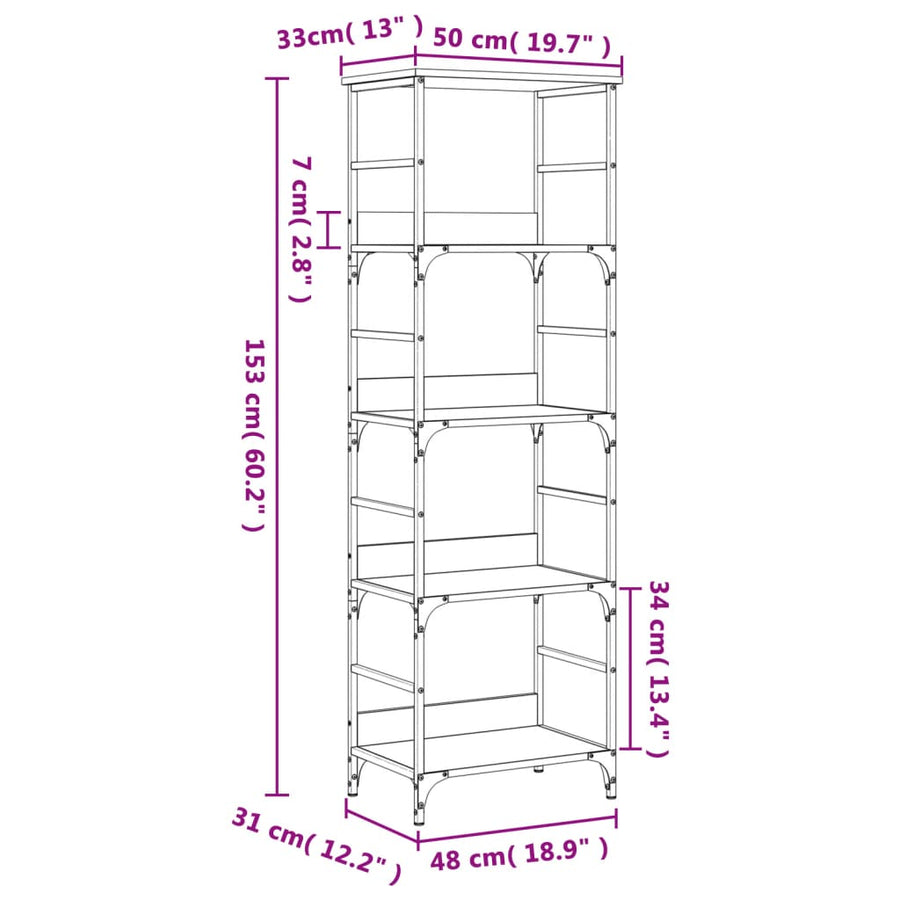 Boekenrek 50X33X153 Cm Bewerkt Hout Gerookt Eikenkleurig