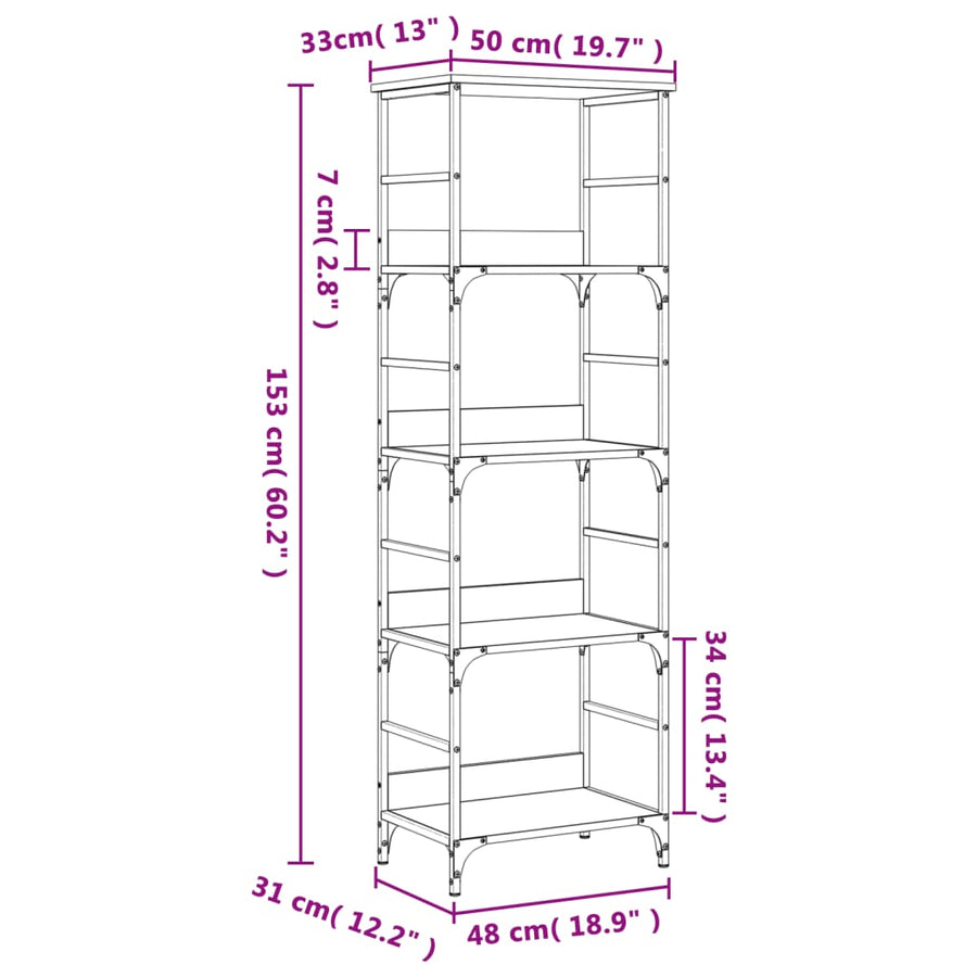 Boekenrek 50x33x153 cm bewerkt hout grijs sonoma eikenkleurig