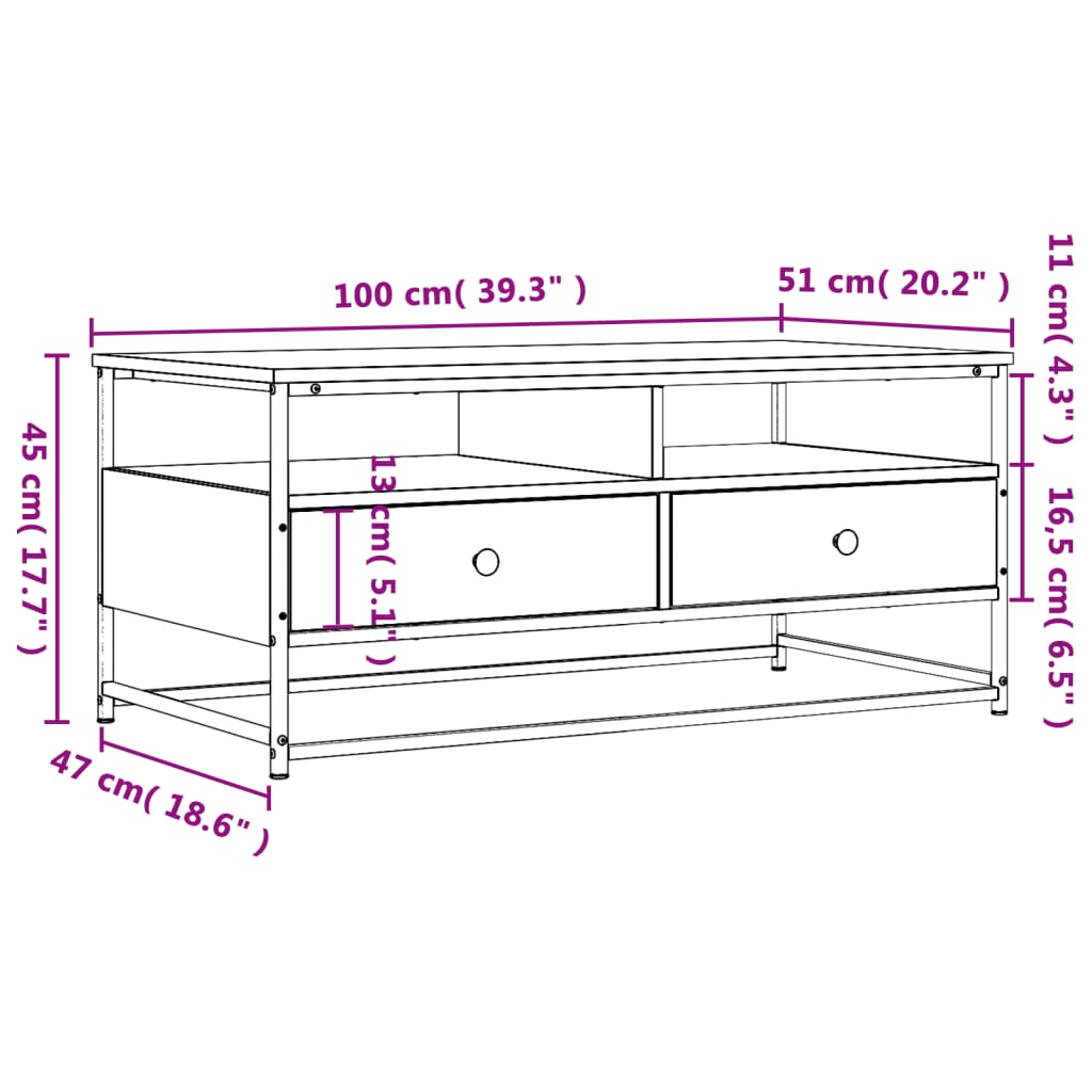 Salontafel Bewerkt Hout Kleurig 100 x 51 x 45 cm Sonoma eiken