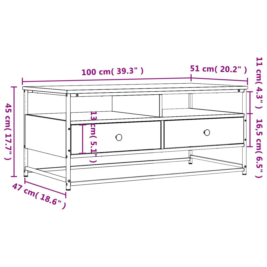 Salontafel Bewerkt Hout Kleurig 100 x 51 x 45 cm Sonoma eiken