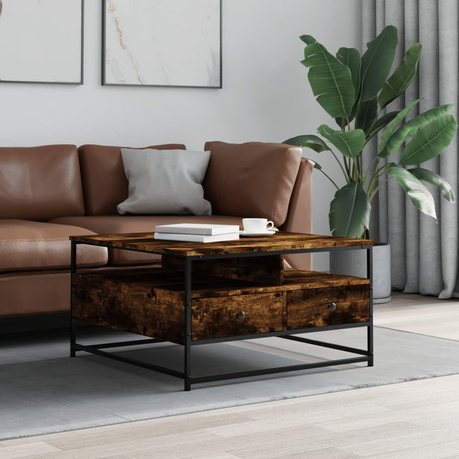 Salontafel Bewerkt Hout Kleurig 80 x 80 x 45 cm Gerookt eiken