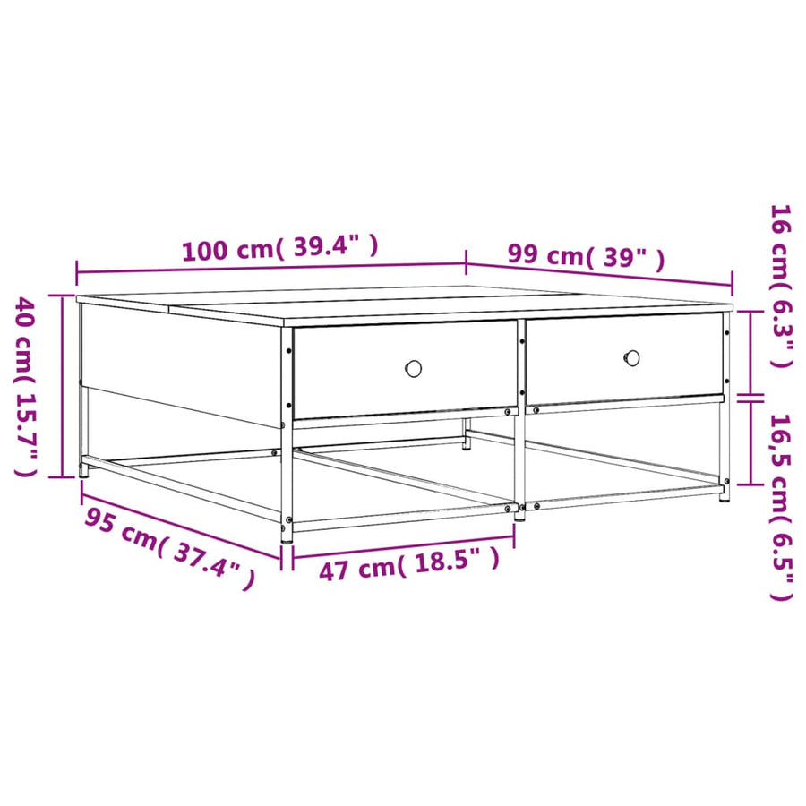 Salontafel Bewerkt Hout Bruin Eikenkleur 100 x 99 x 40 cm Bruineiken