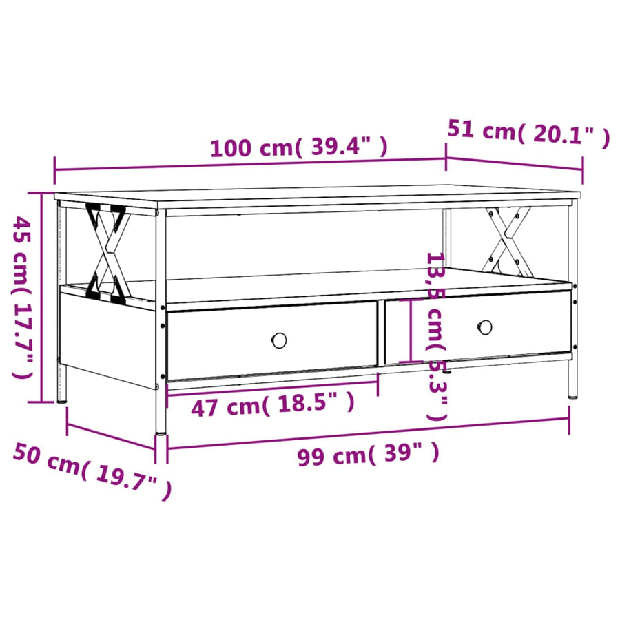 Salontafel 00X5X45 Cm Bewerkt Hout Kleurig Sonoma eiken
