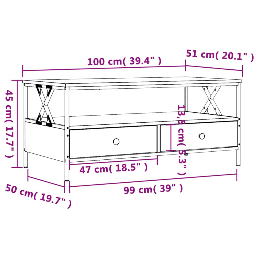 Salontafel 00X5X45 Cm Bewerkt Hout Kleurig Gerookt eiken