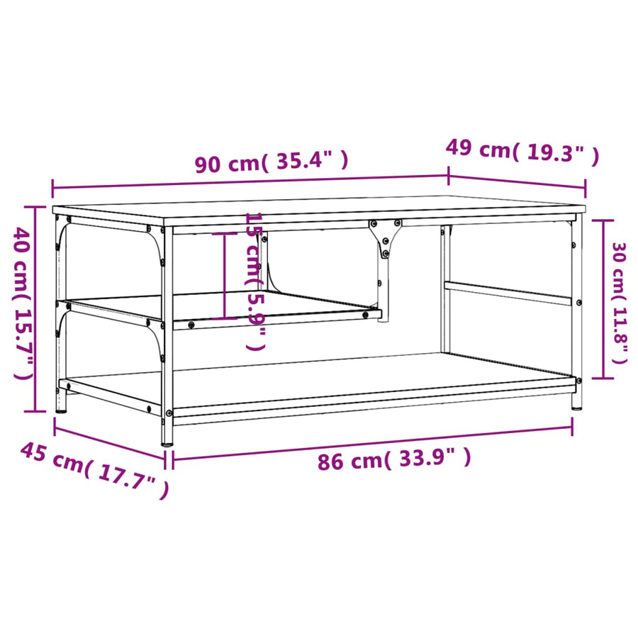 Salontafel 90x49x40 cm bewerkt hout sonoma eikenkleurig