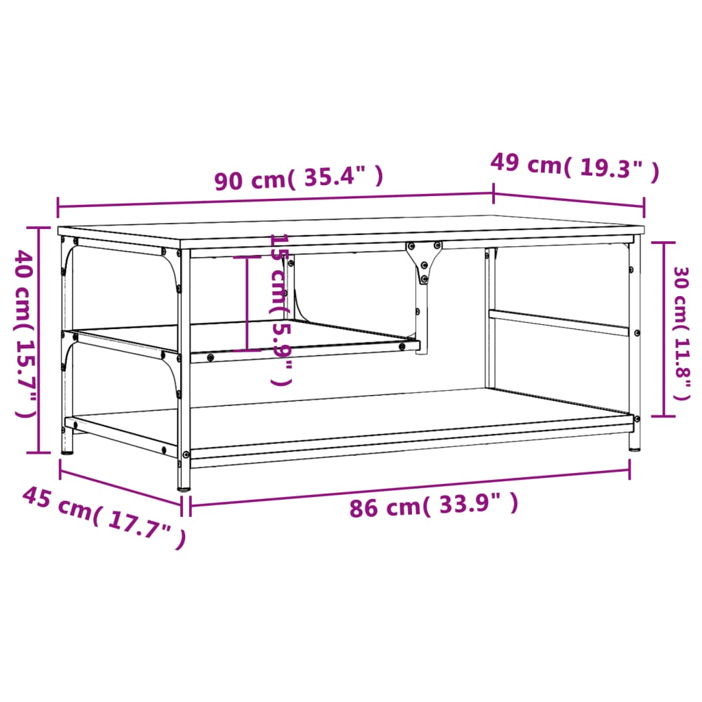 Salontafel 90x49x40 cm bewerkt hout gerookt eikenkleurig