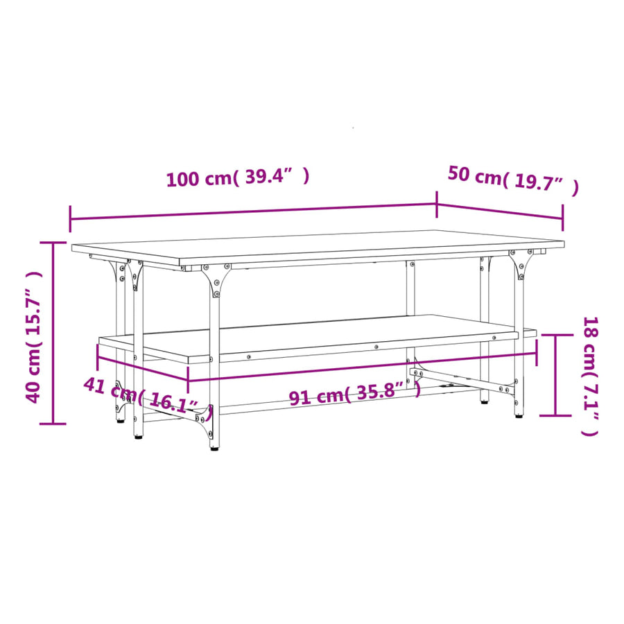 Salontafel 00X50X40 Cm Bewerkt Hout Eikenkleurig Zwart
