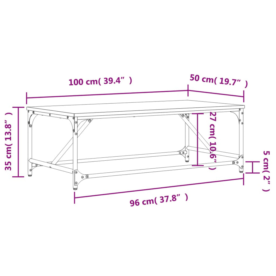 Salontafel Bewerkt Hout Bruin Eikenkleur 100 x 50 x 35 cm Bruineiken