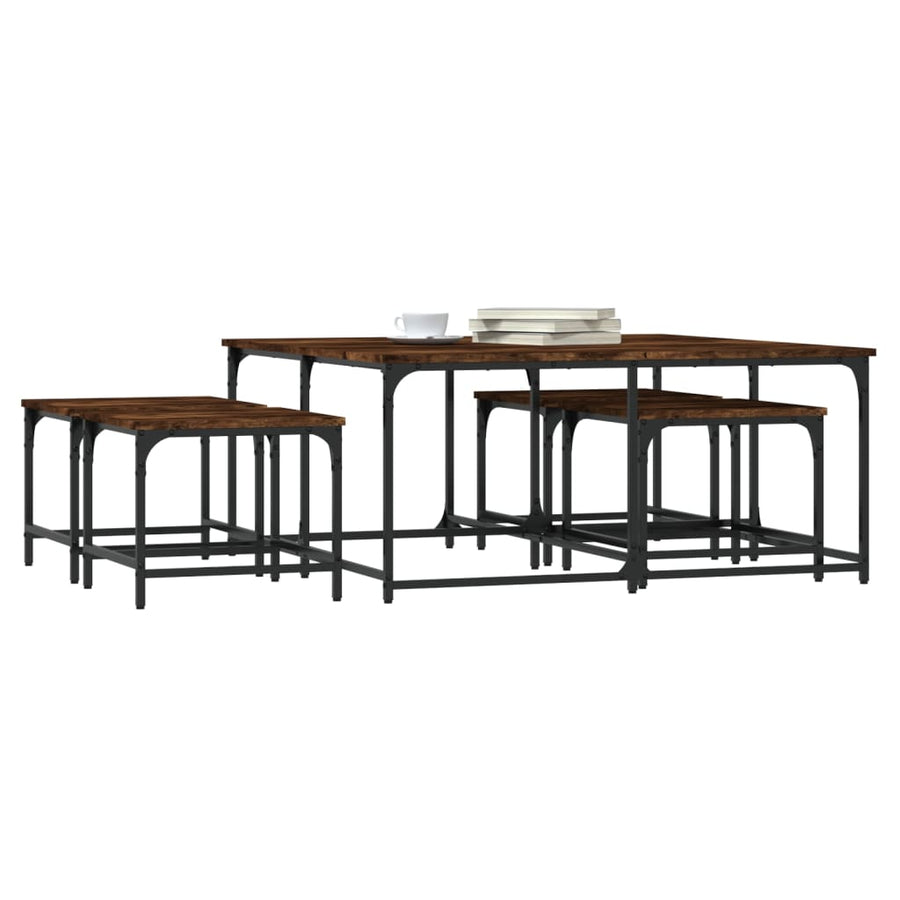 5-Delige Tafeltjesset Bewerkt Hout Kleurig Gerookt eiken