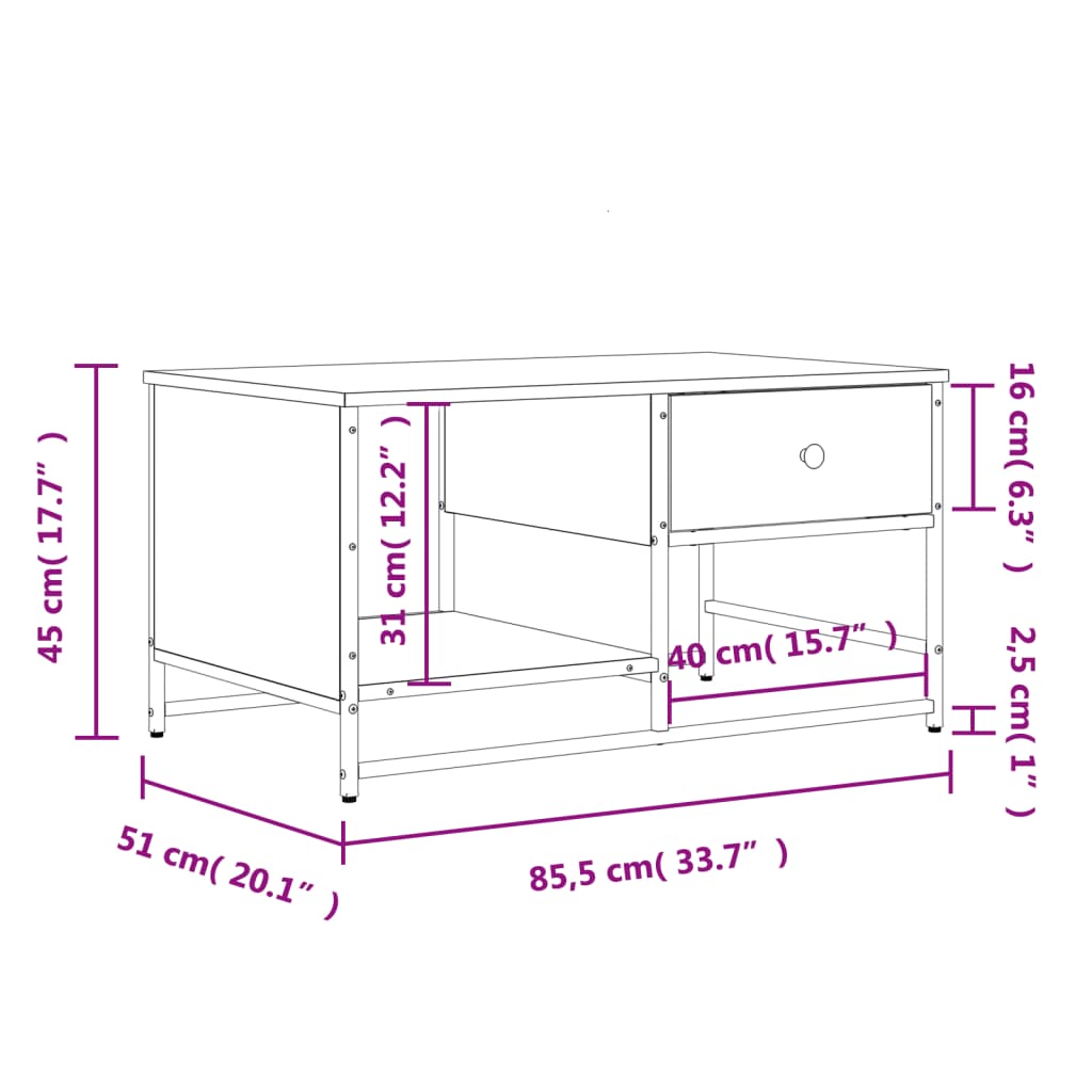 Salontafel 85,5X5X45 Cm Bewerkt Hout Kleurig Gerookt eiken