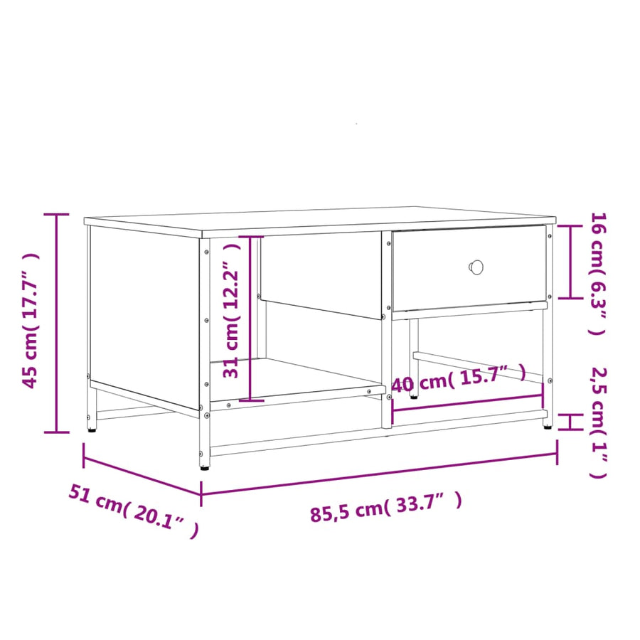 Salontafel 85,5X5X45 Cm Bewerkt Hout Kleurig Gerookt eiken
