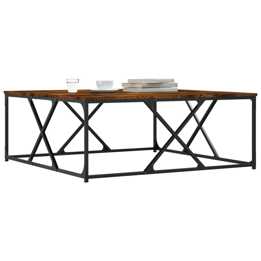 Salontafel 100x100x40 cm bewerkt hout gerookt eikenkleurig