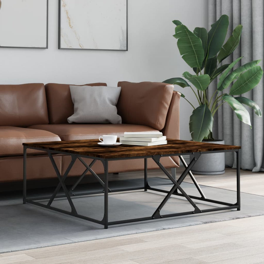Salontafel 100x100x40 cm bewerkt hout gerookt eikenkleurig