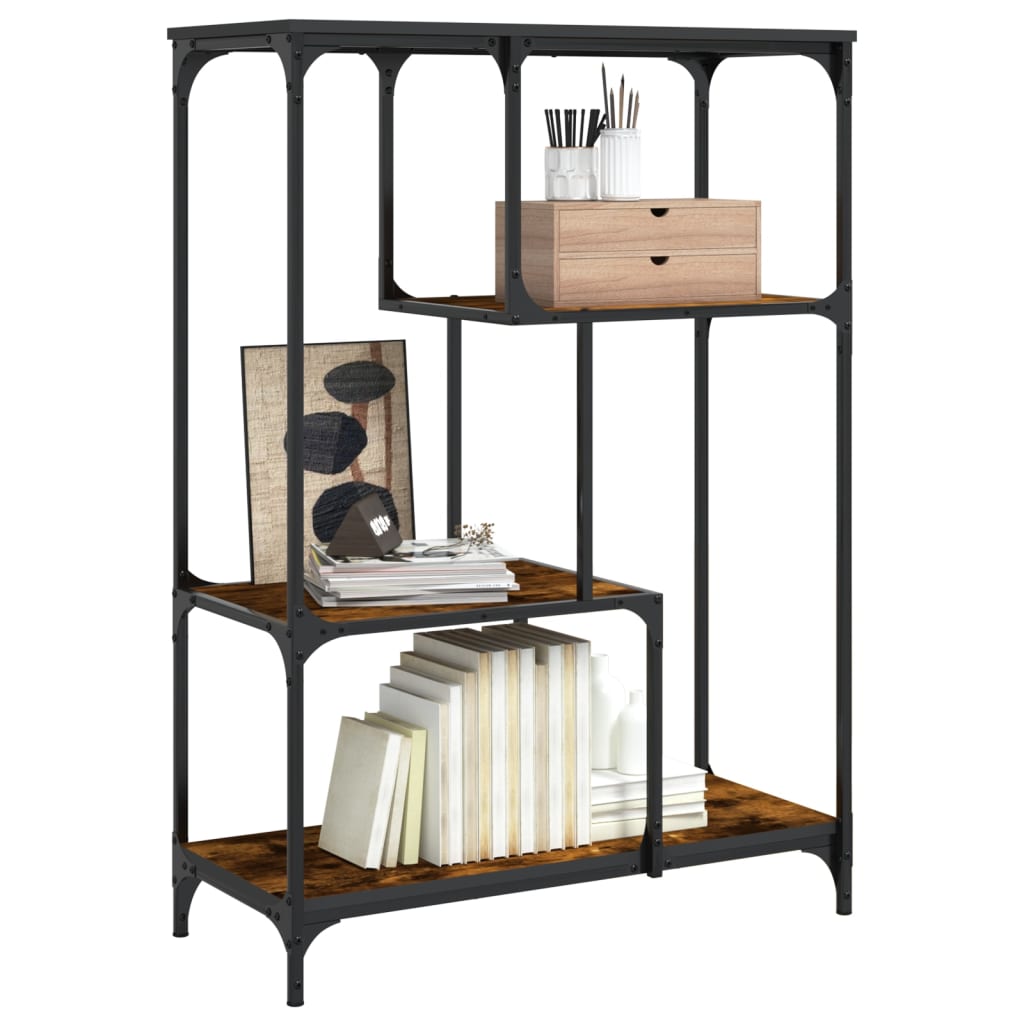 Boekenrek 81X36X115 Cm Bewerkt Hout En Staal Gerookt Eikenkleur