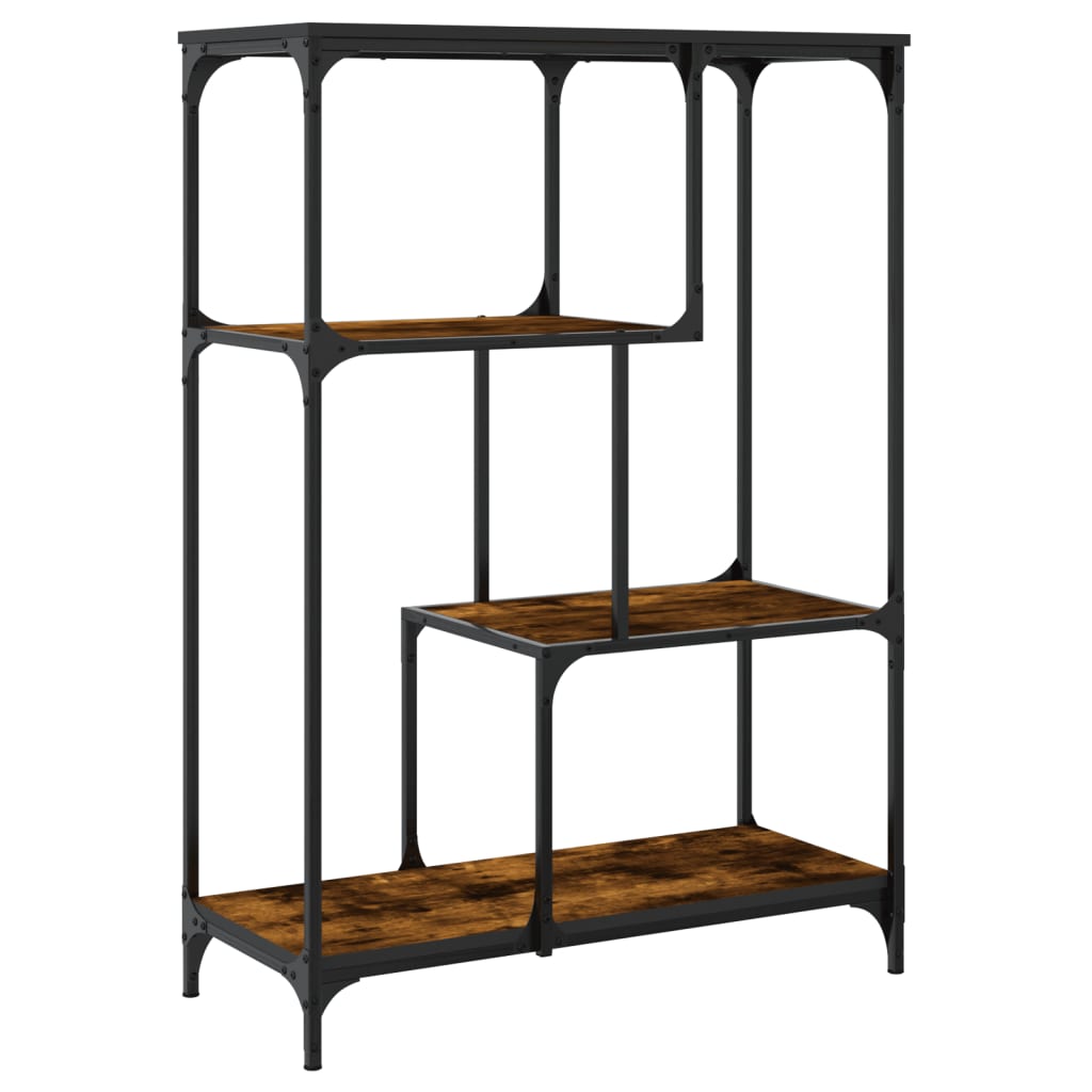 Boekenrek 81X36X115 Cm Bewerkt Hout En Staal Gerookt Eikenkleur