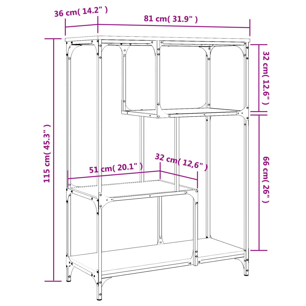 Boekenrek 81X36X115 Cm Bewerkt Hout En Staal Gerookt Eikenkleur