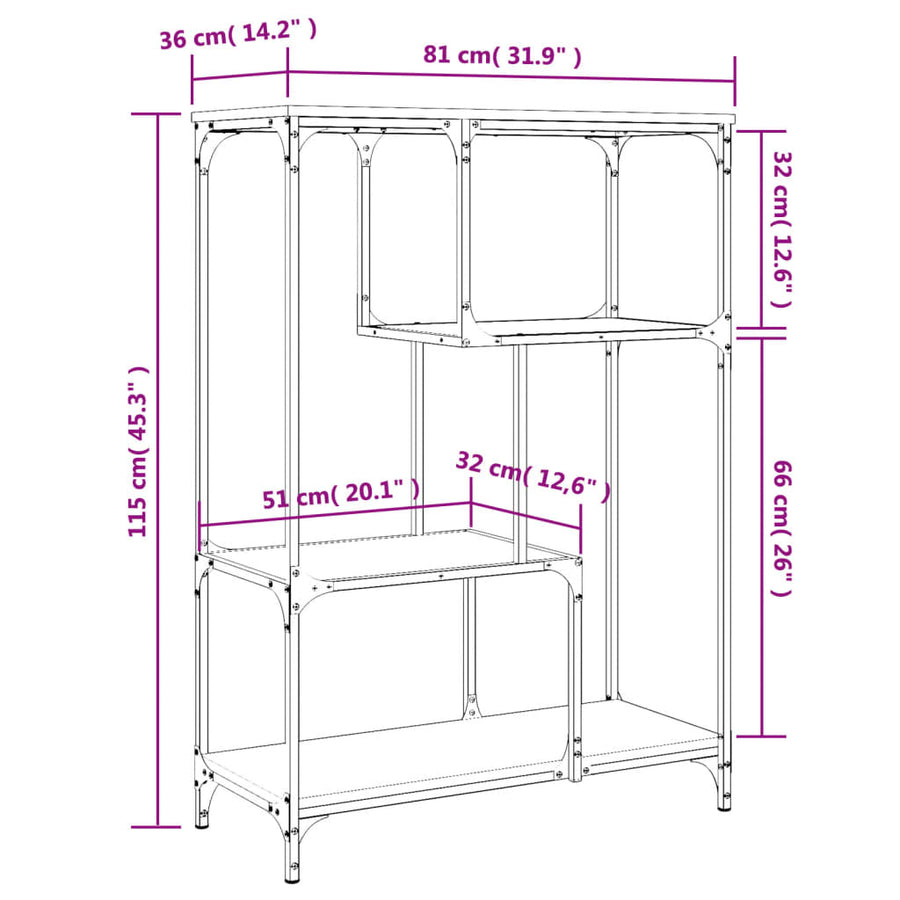Boekenrek 81X36X115 Cm Bewerkt Hout En Staal Gerookt Eikenkleur