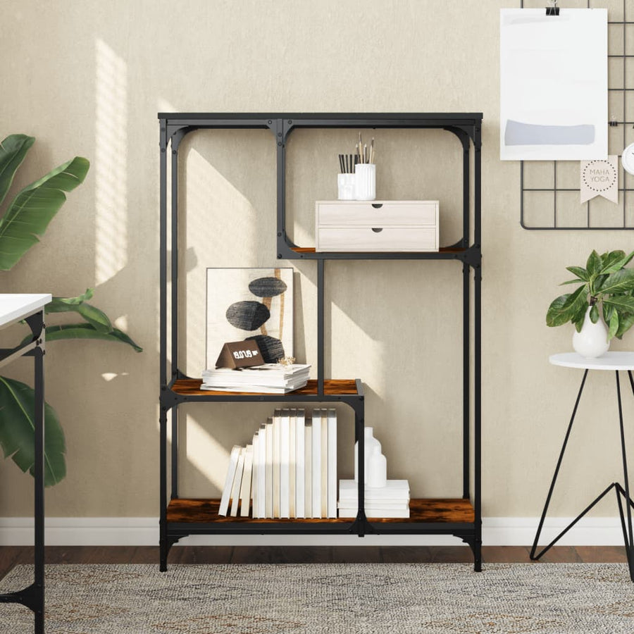 Boekenrek 81X36X115 Cm Bewerkt Hout En Staal Gerookt Eikenkleur