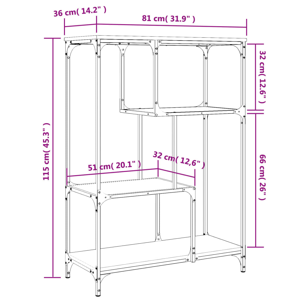 Boekenrek 81X36X115 Cm Bewerkt Hout En Staal Grijs Sonoma