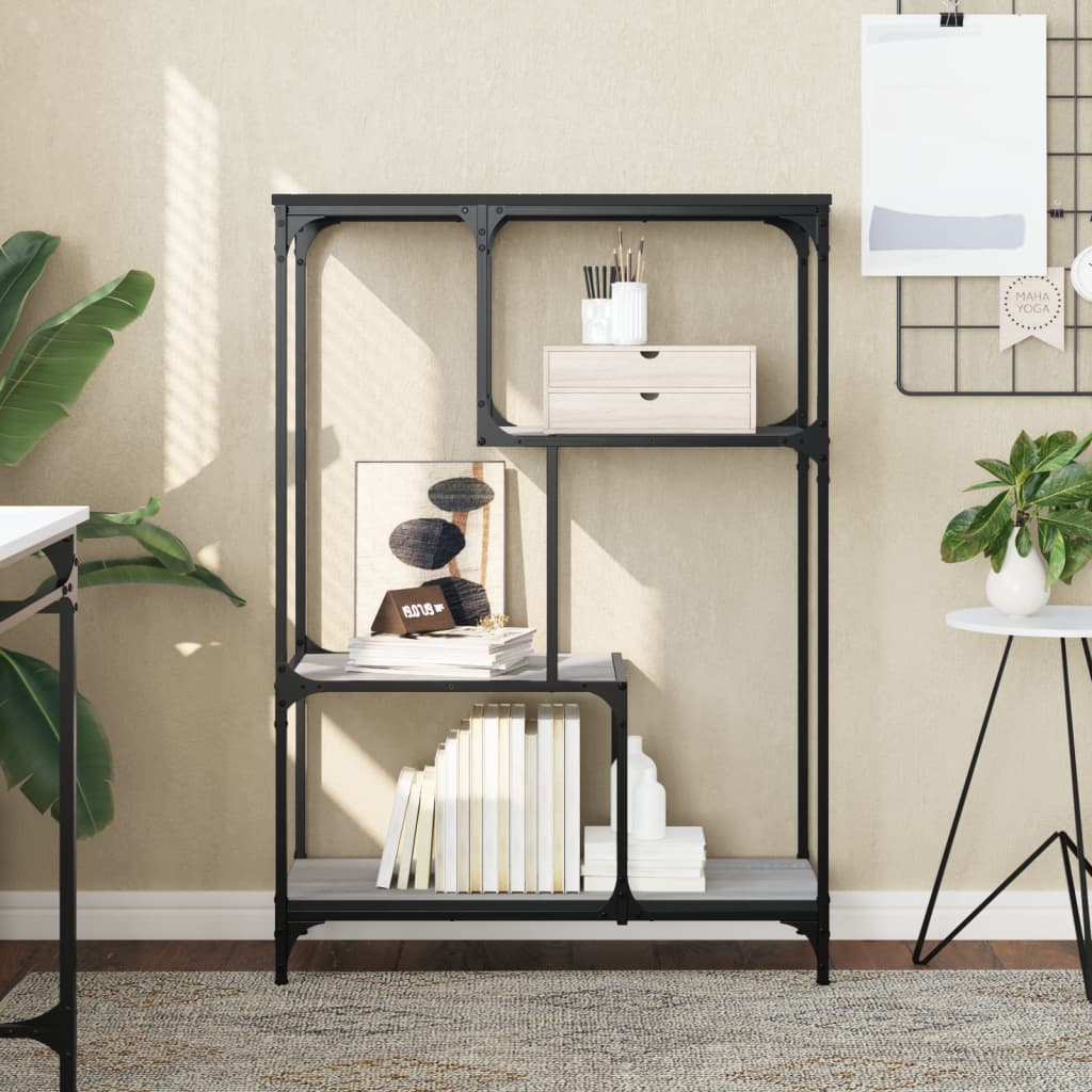 Boekenrek 81X36X115 Cm Bewerkt Hout En Staal Grijs Sonoma