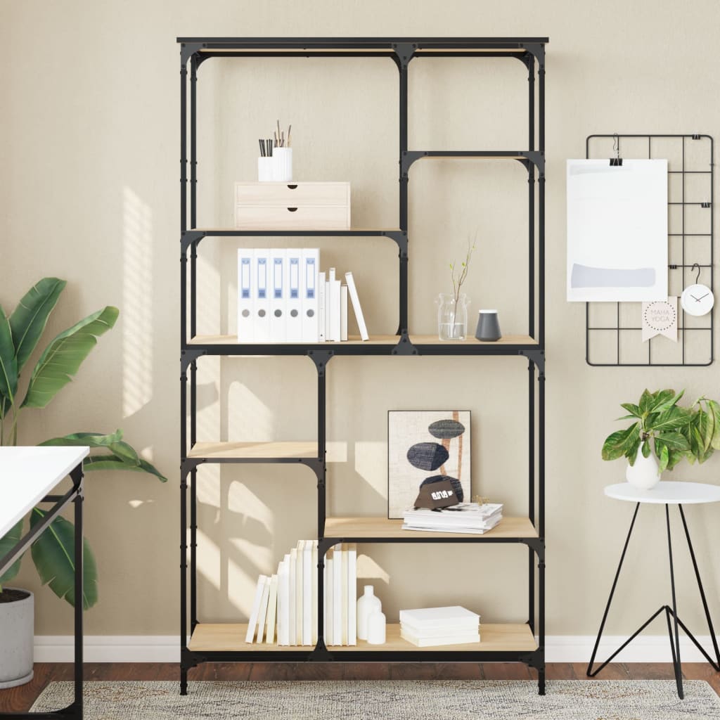 Boekenrek 99X35,5X176 Cm Bewerkt Hout En Staal 99 x 35.5 x 176 cm Sonoma eiken