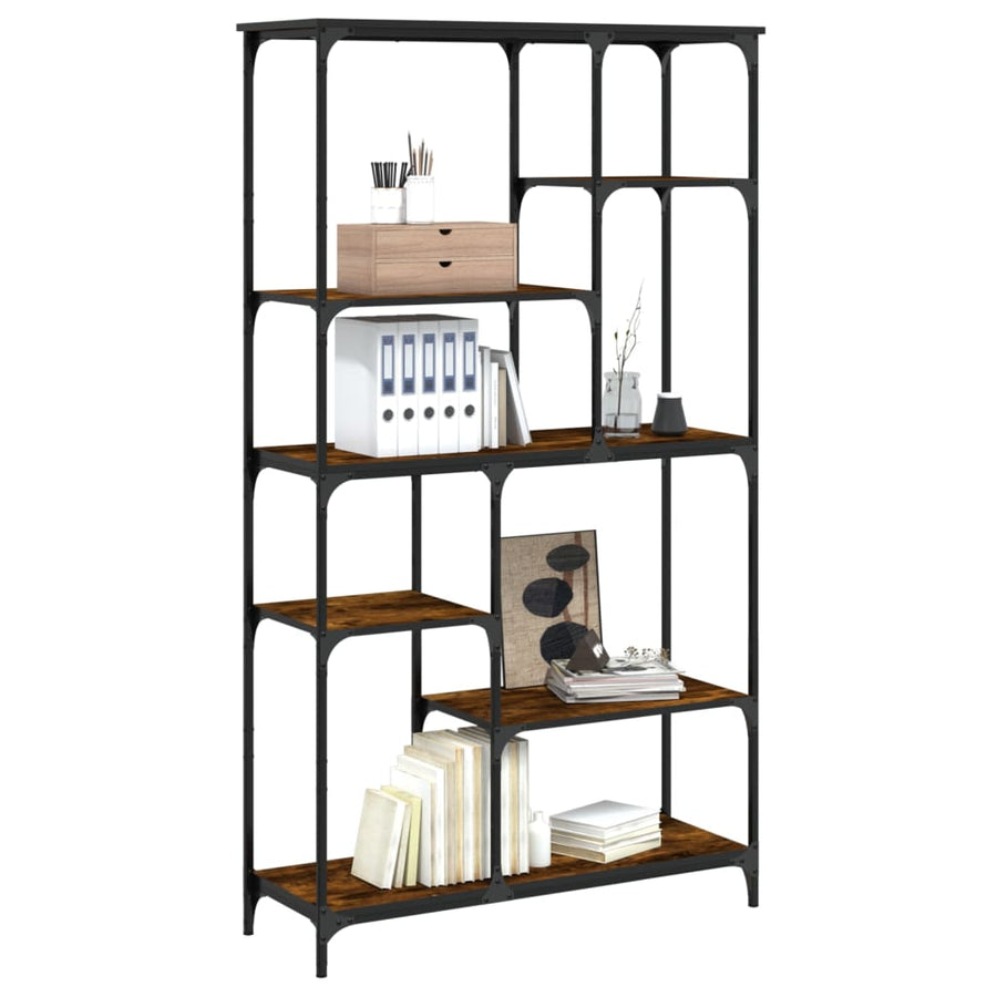 Boekenrek 99x35,5x176 cm bewerkt hout en staal gerookt eiken