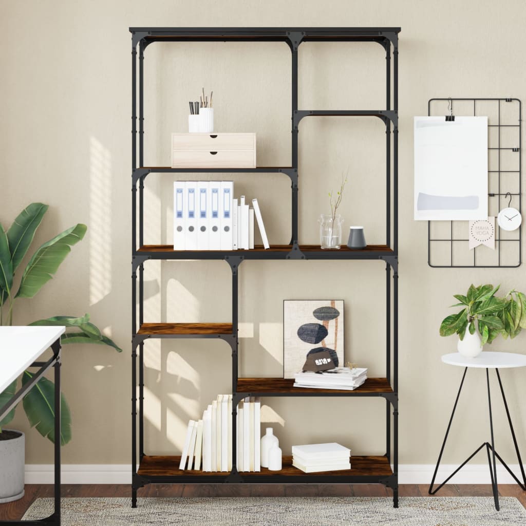 Boekenrek 99X35,5X176 Cm Bewerkt Hout En Staal Gerookt Eiken
