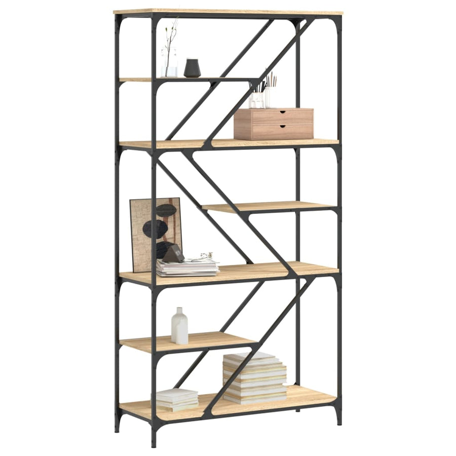 Boekenrek 91X36X176 Cm Bewerkt Hout En Staal Kleur Sonoma eiken