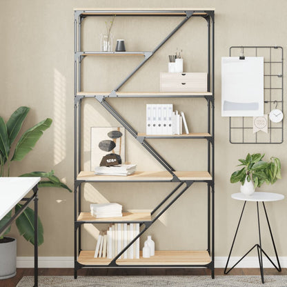 Boekenrek 91X36X176 Cm Bewerkt Hout En Staal Kleur Sonoma eiken
