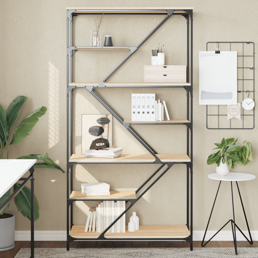 Boekenrek 91X36X176 Cm Bewerkt Hout En Staal Kleur Sonoma eiken