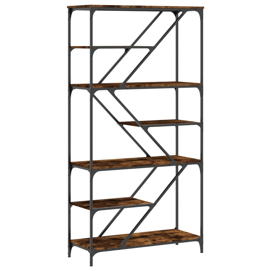 Boekenrek 91X36X176 Cm Bewerkt Hout En Staal Gerookt Eikenkleur