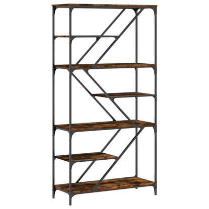 Boekenrek 91X36X176 Cm Bewerkt Hout En Staal Gerookt Eikenkleur