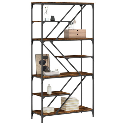 Boekenrek 91X36X176 Cm Bewerkt Hout En Staal Gerookt Eikenkleur