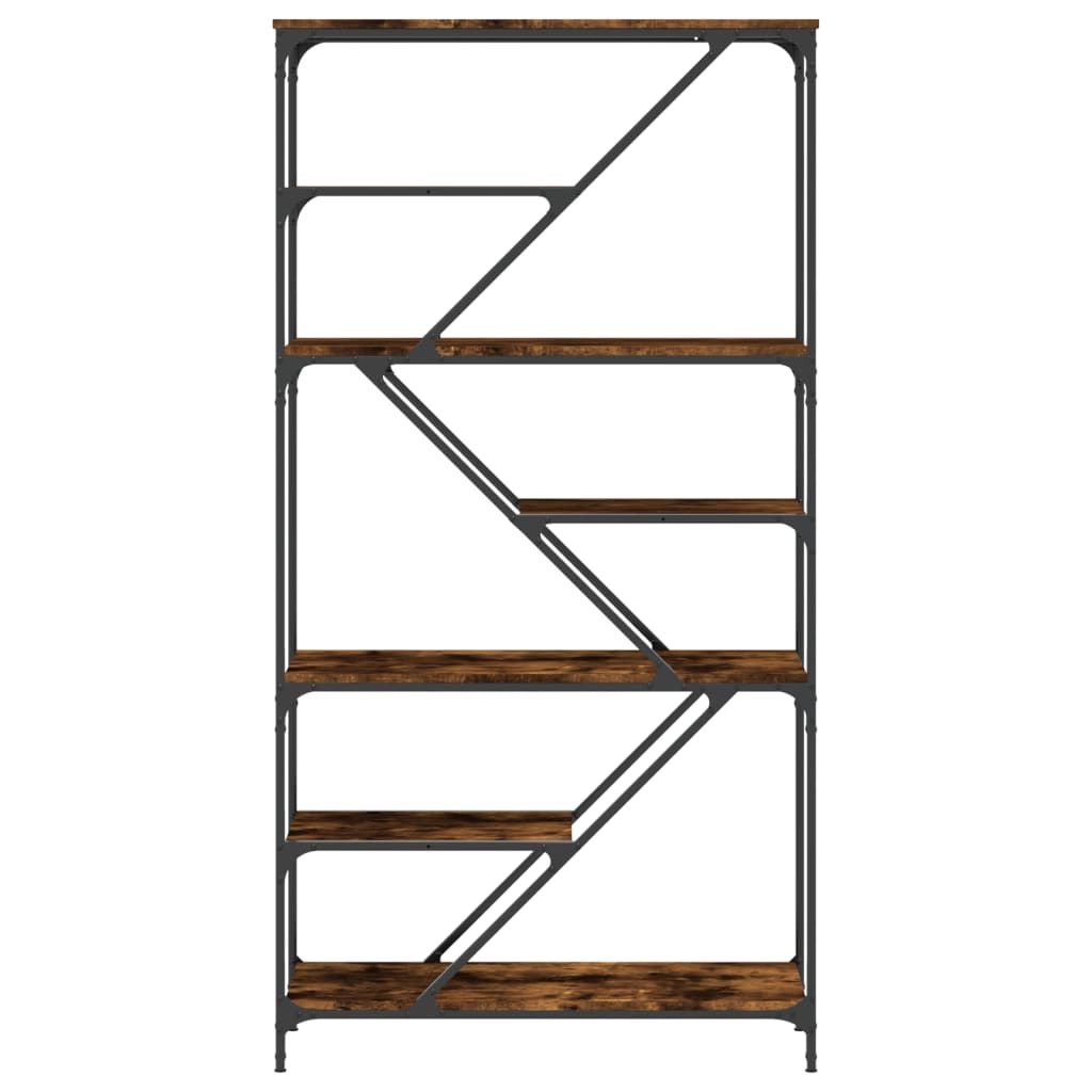Boekenrek 91X36X176 Cm Bewerkt Hout En Staal Gerookt Eikenkleur