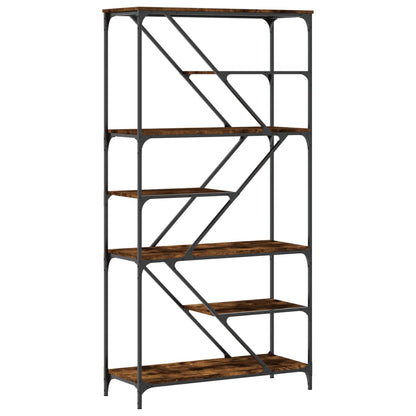Boekenrek 91X36X176 Cm Bewerkt Hout En Staal Gerookt Eikenkleur