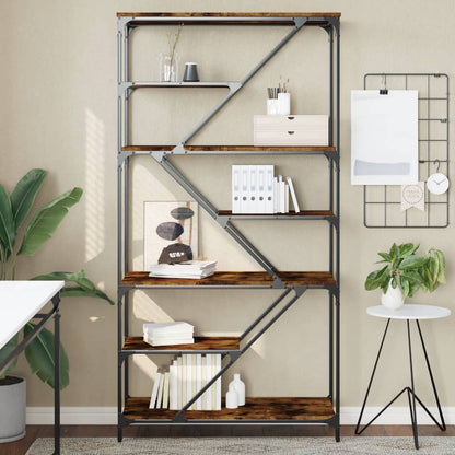 Boekenrek 91X36X176 Cm Bewerkt Hout En Staal Gerookt Eikenkleur